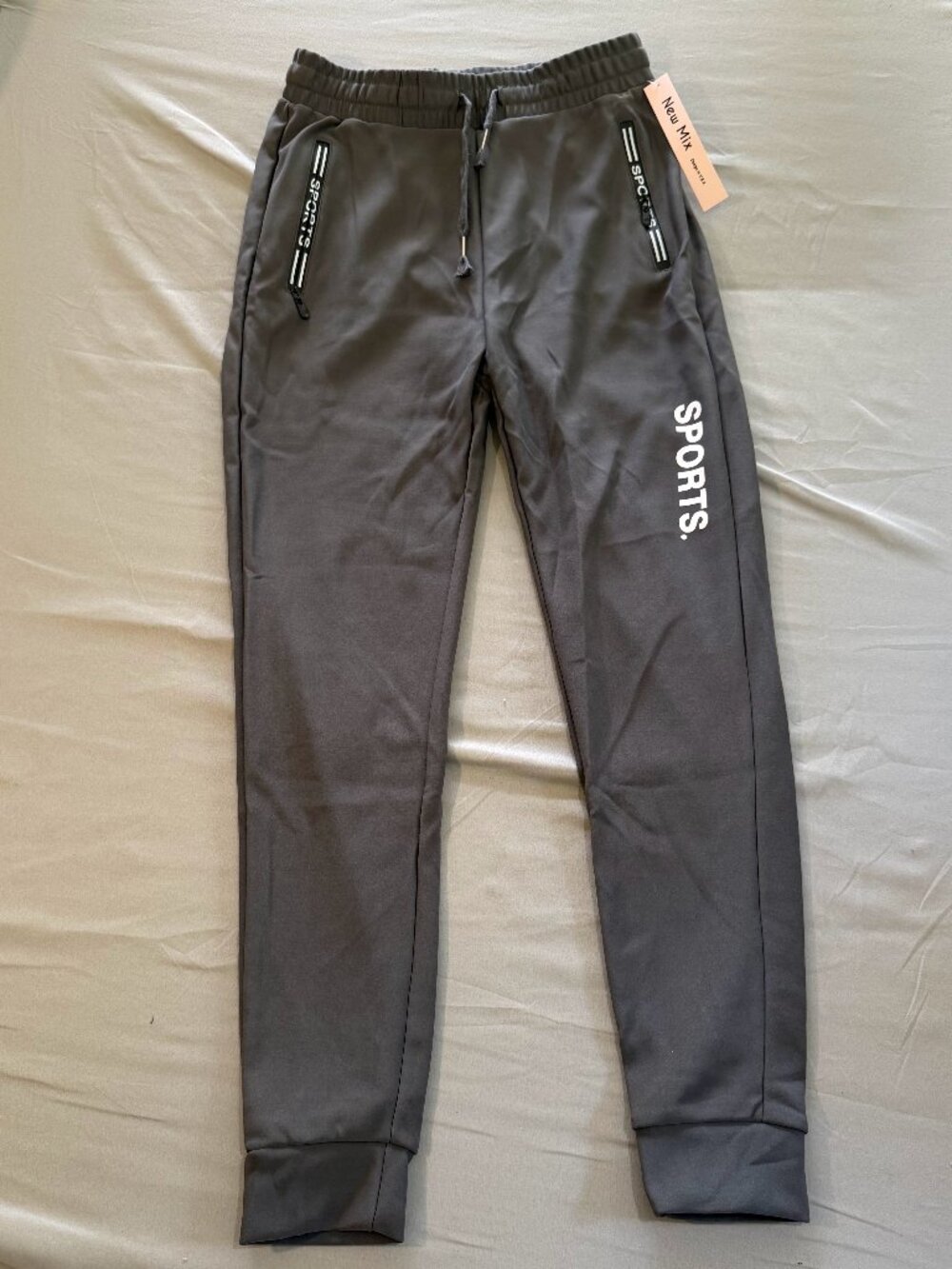New Mix Women’s Sports Drawstring Zippered Pockets Joggers Gray Large New W/ Tag